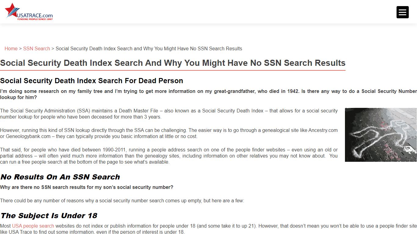Social Security Death Index | No SSN Search Results | USATrace.com