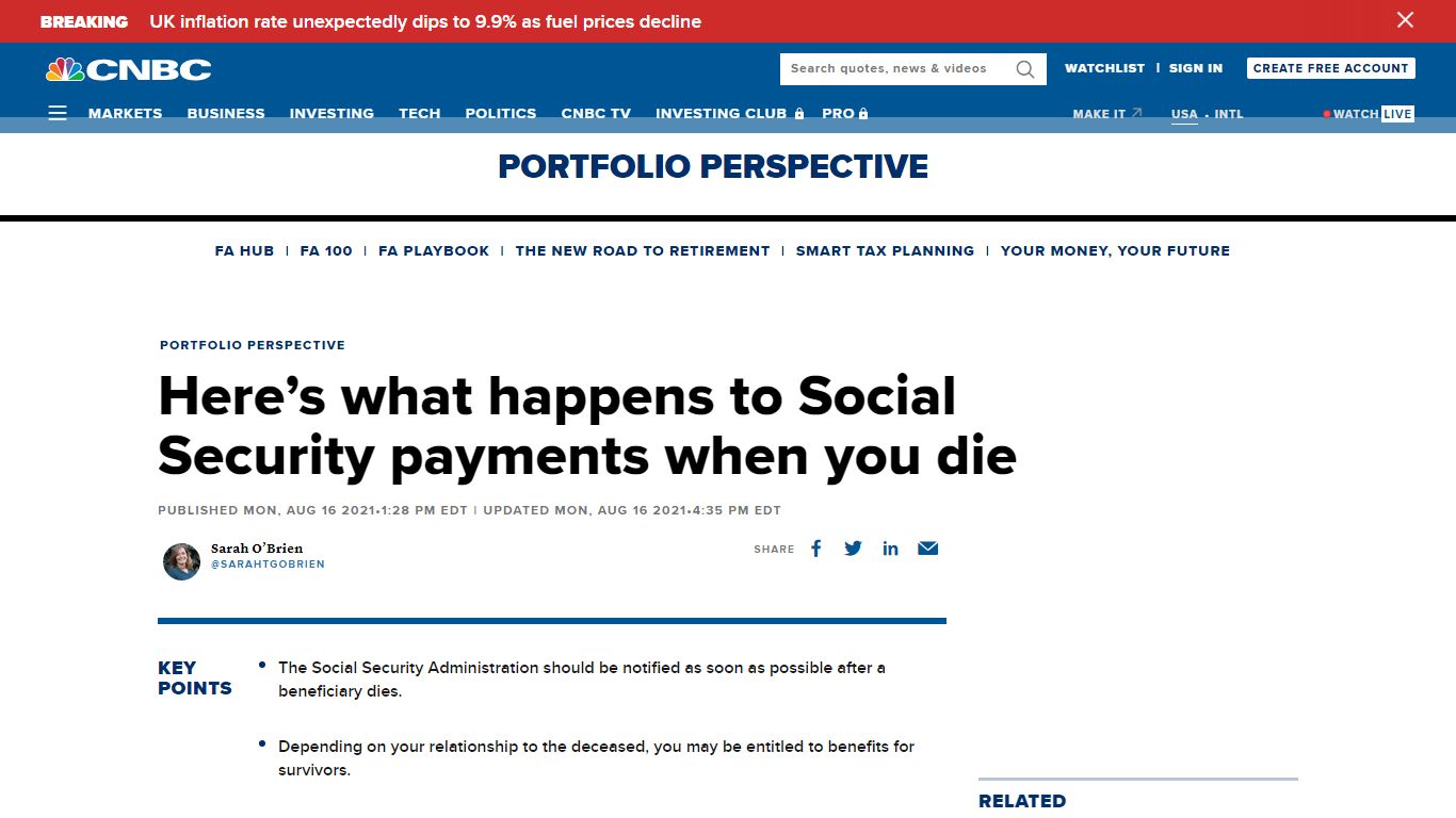 Here's what happens to Social Security payments when you die - CNBC